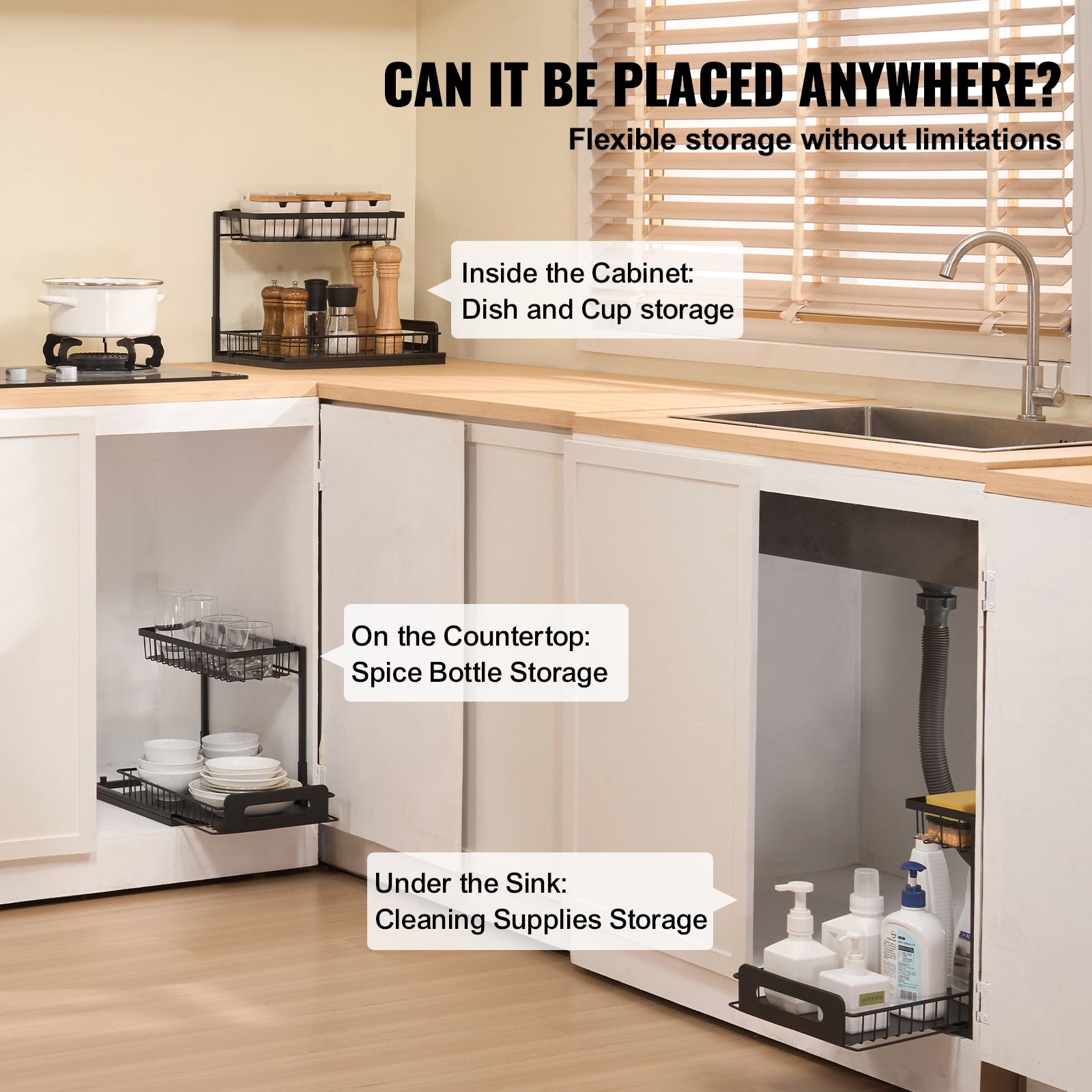2-tier Pull Out Under Sink Cabinet Organizer Drawer Shelf Unit_voghion.com